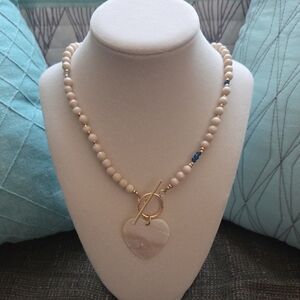 Chic Cream and Gold Heart Pendant Necklace